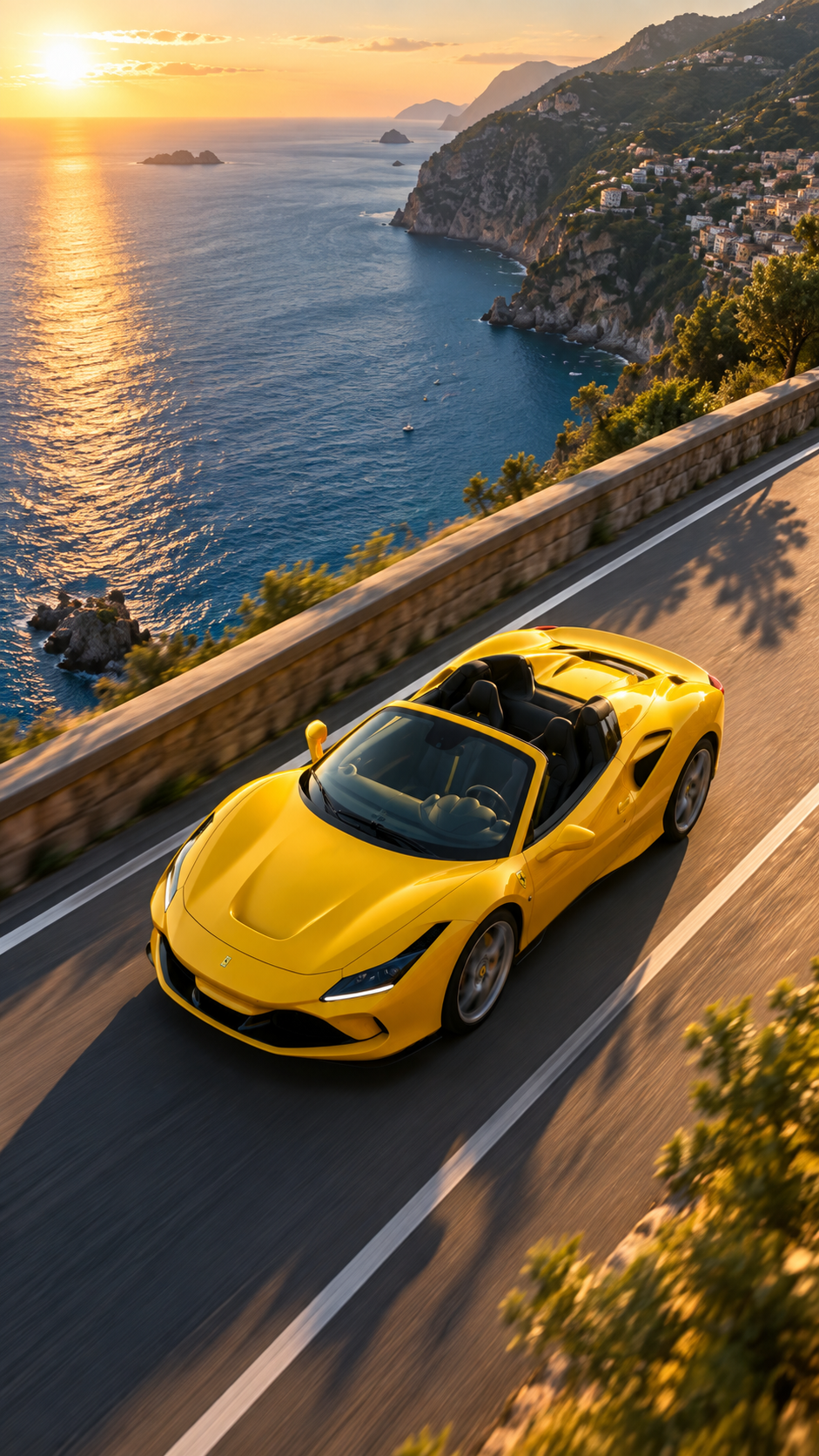 Yellow Ferrari Coastal Road 4K HD Wallpaper - pixora4k.com