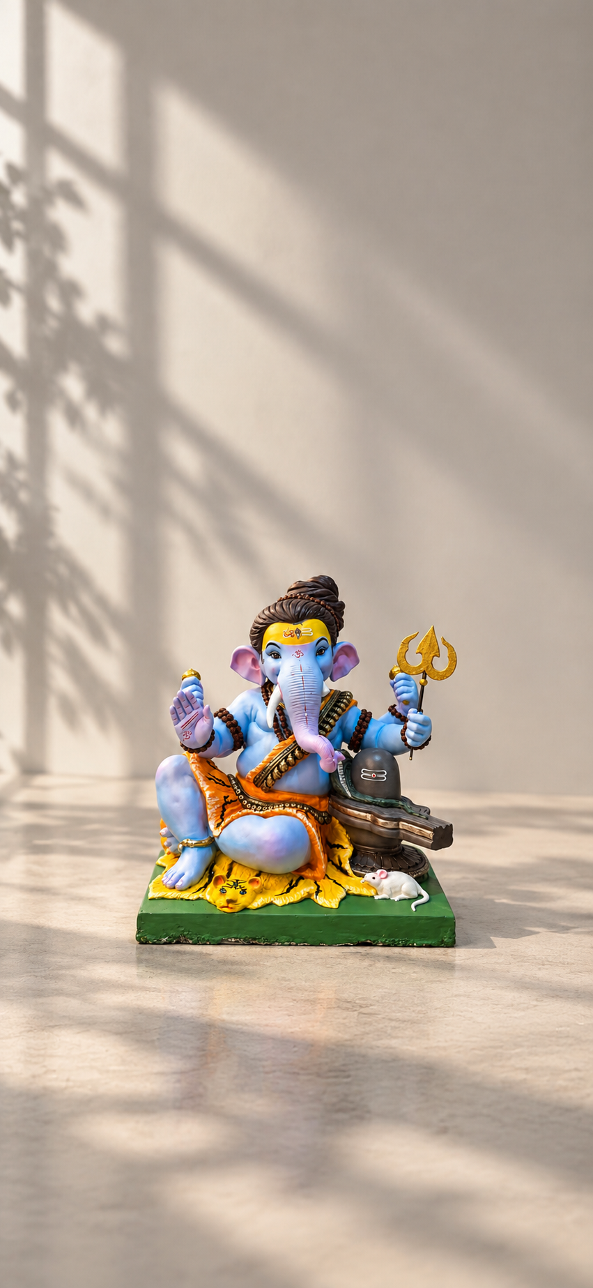 Blue Ganesha 4K Wallpaper – Trishul & Shiva Lingam - pixora4k.com