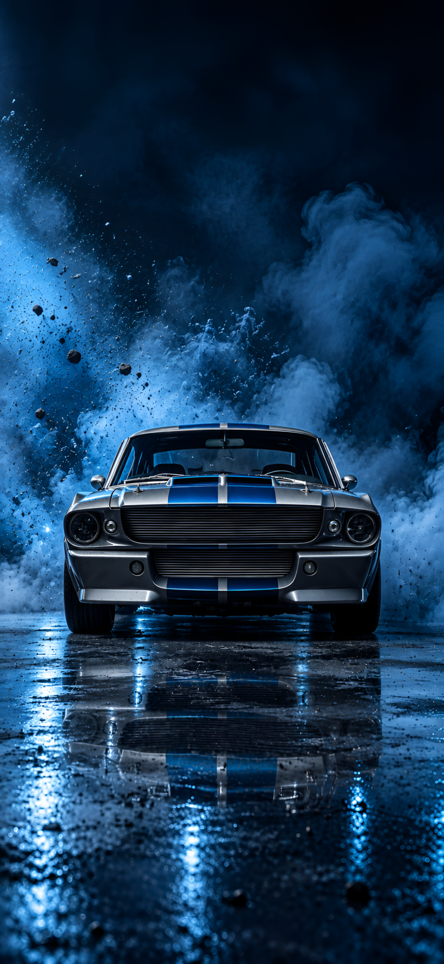 Blue Mustang Muscle Car Blue Smoke 4K Wallpaper - pixora4k.com