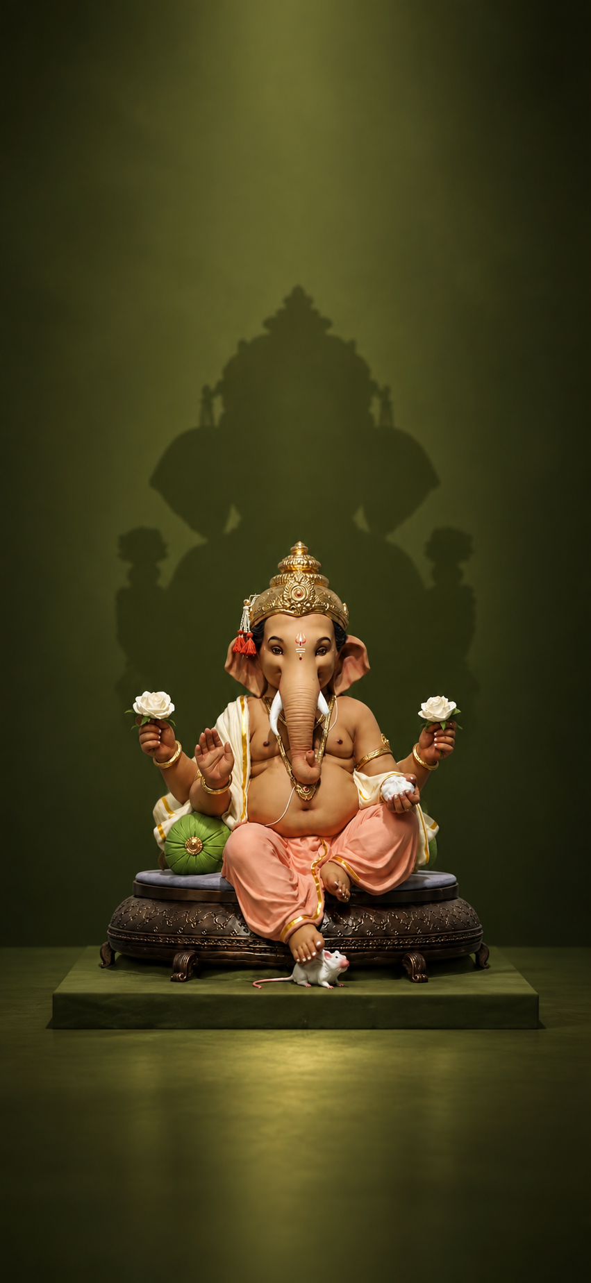 Green Ganesh Shadow 4K Wallpaper – Divine Ganesha - pixora4k.com