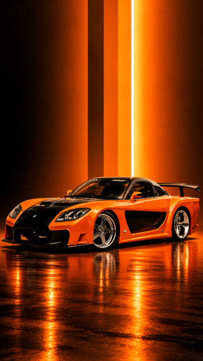 Orange Mazda RX-7 Studio 4K Car Wallpaper 3840x2160 - Free Download