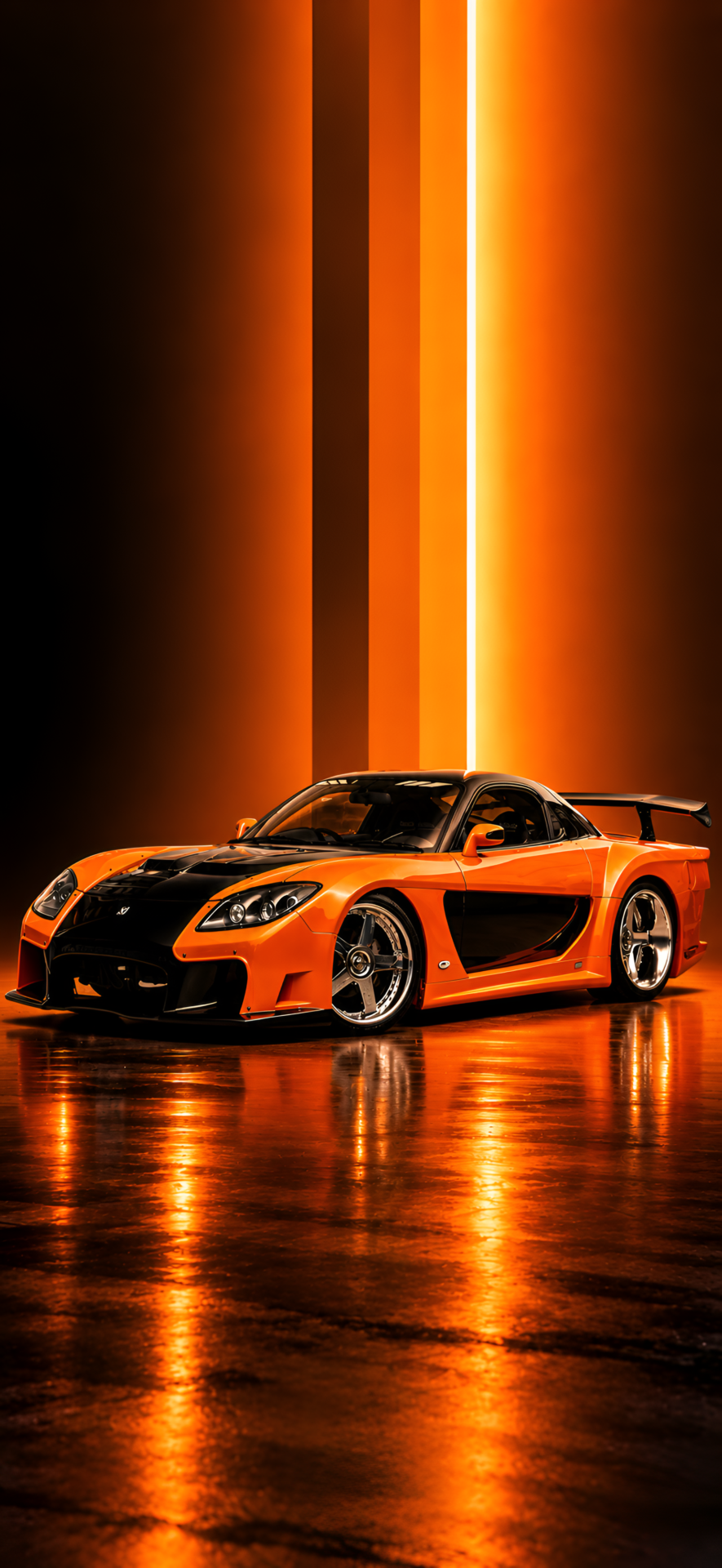Orange Mazda RX-7 Studio 4K Car Wallpaper - pixora4k.com