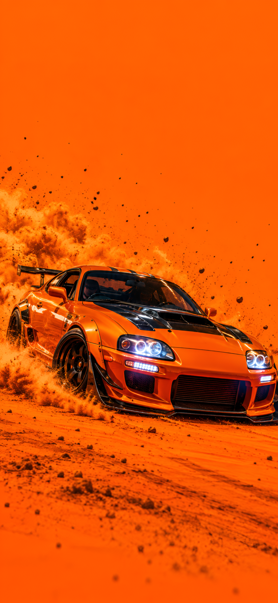 Orange Supra Desert Drift 4K Car Wallpaper - pixora4k.com