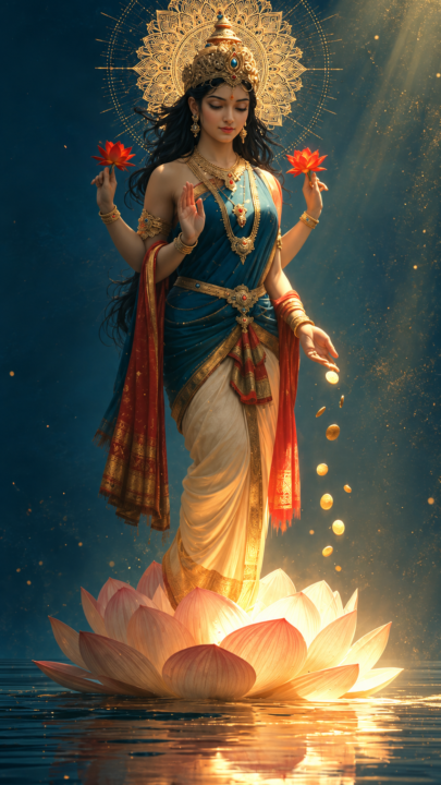 Goddess Lakshmi 4K Wallpaper – Golden Aura and Lotus Goddess 3840x2160 - Free Download