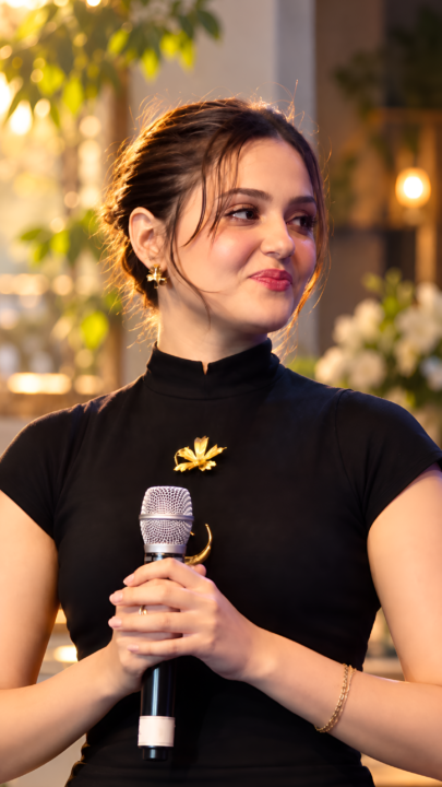 Aneet Padda Black Outfit Microphone Wallpaper 4K 3840x2160 - Free Download