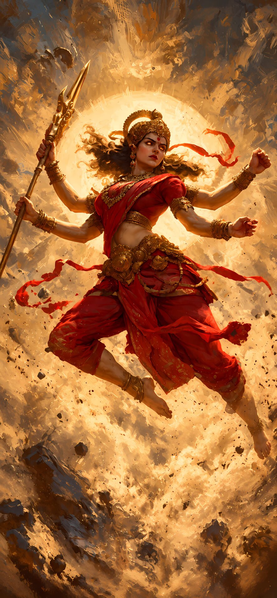 Goddess Durga 4K Wallpaper – Powerful Red Warrior Goddess - pixora4k.com