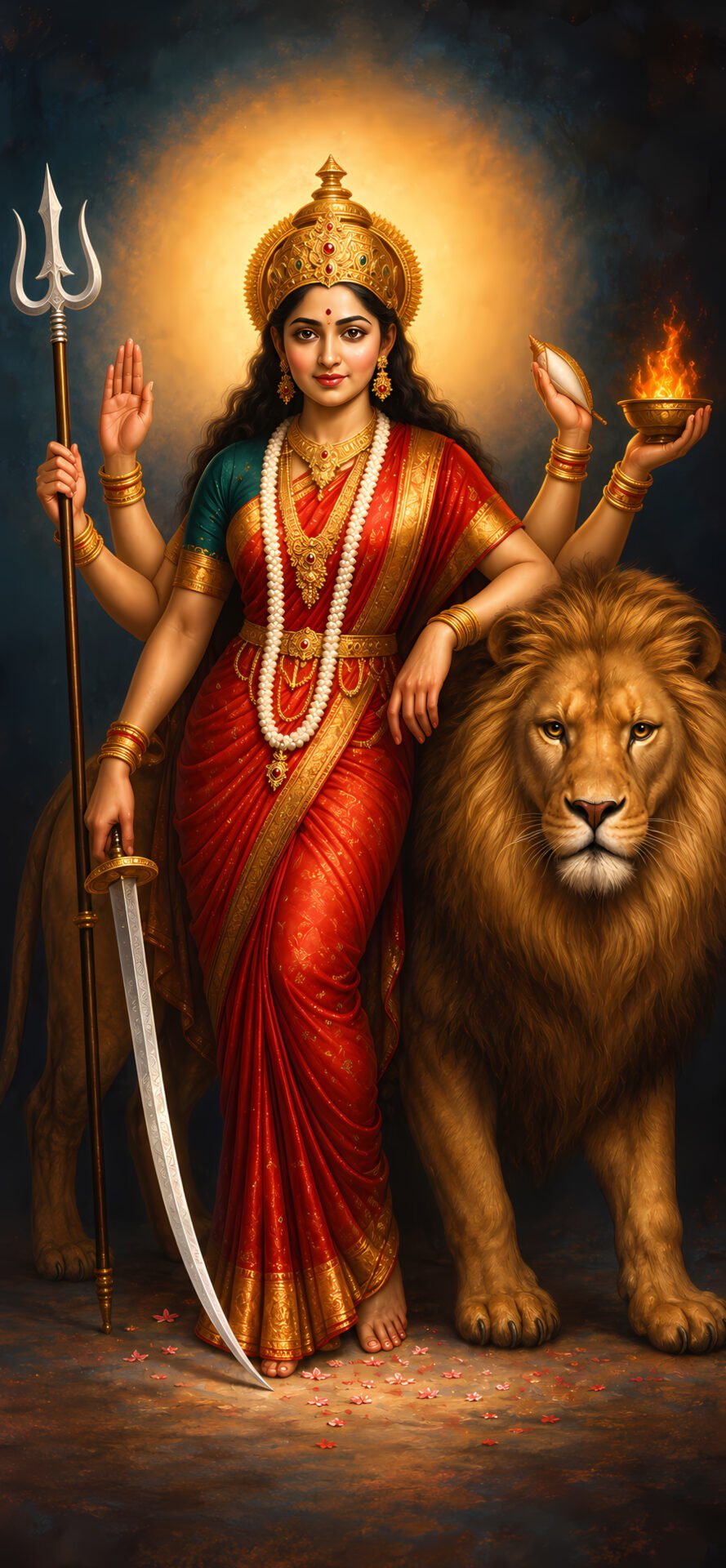 Goddess Durga 4K Wallpaper – Divine Power with Lion - pixora4k.com