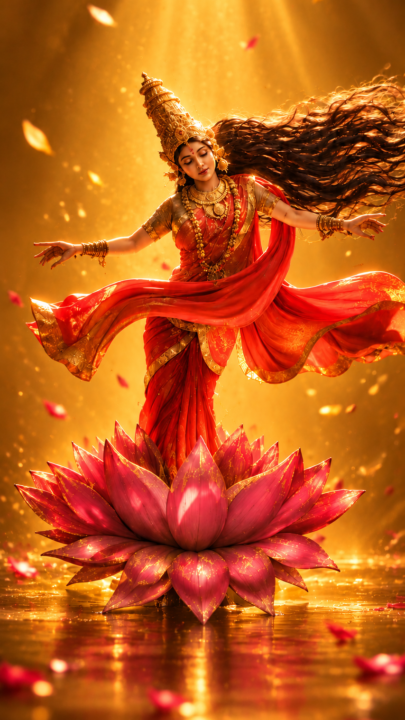 Goddess Lakshmi 4K Wallpaper – Divine Lotus and Golden Aura - Free Download