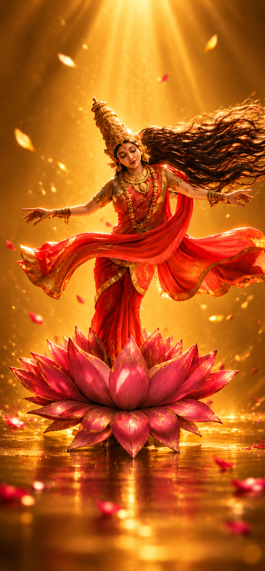 Goddess Lakshmi 4K Wallpaper – Divine Lotus and Golden Aura - pixora4k.com