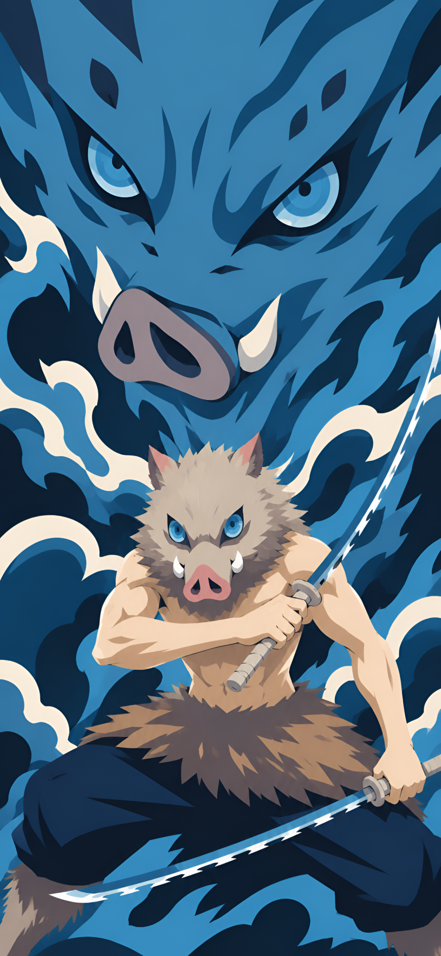 Inosuke Hashibira 4K Wallpaper – Blue Beast Anime Art - pixora4k.com