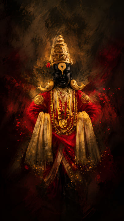 Lord Vitthal Pandurang 4K Wallpaper – Divine Red and Gold Devotional Art 3840x2160 - Free Download