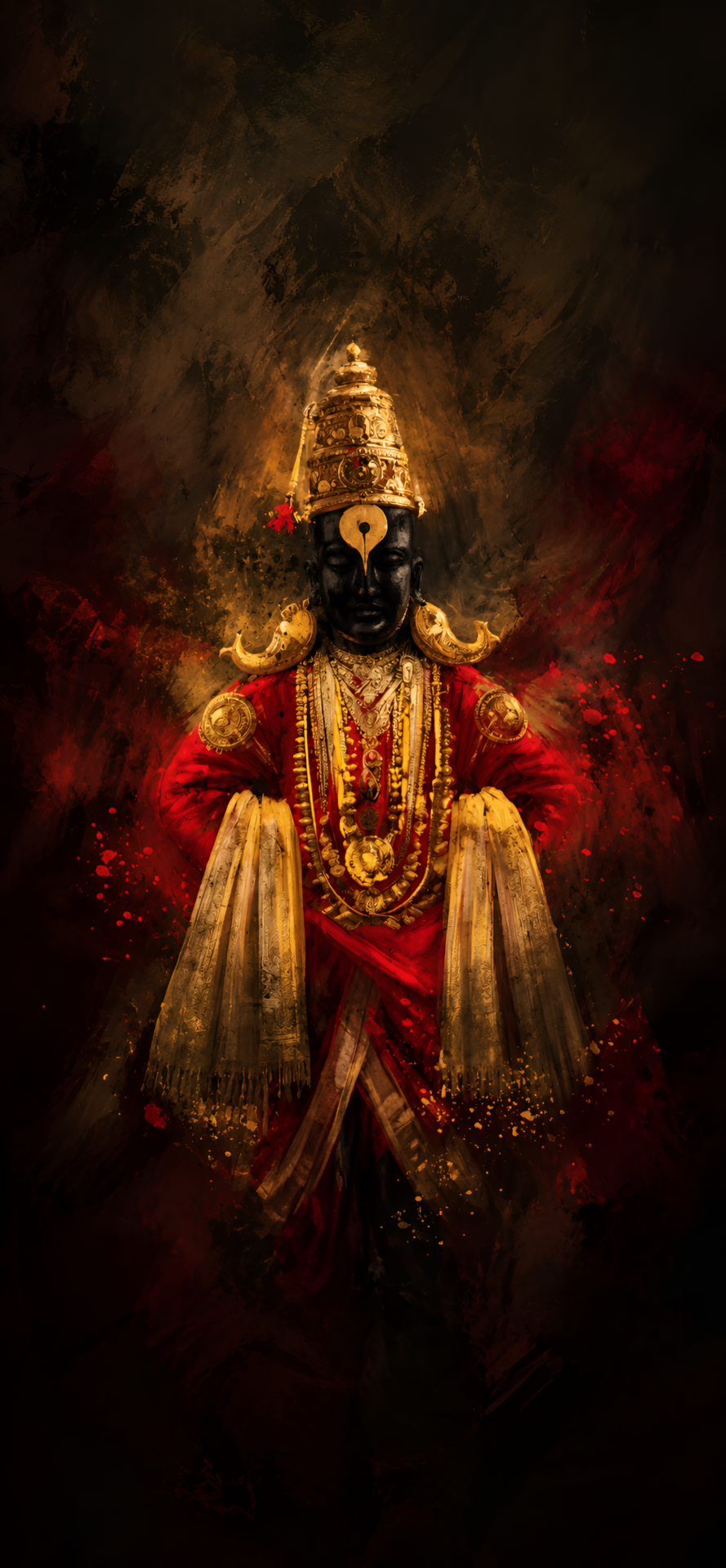 Lord Vitthal Pandurang 4K Wallpaper – Divine Red and Gold Devotional Art - pixora4k.com