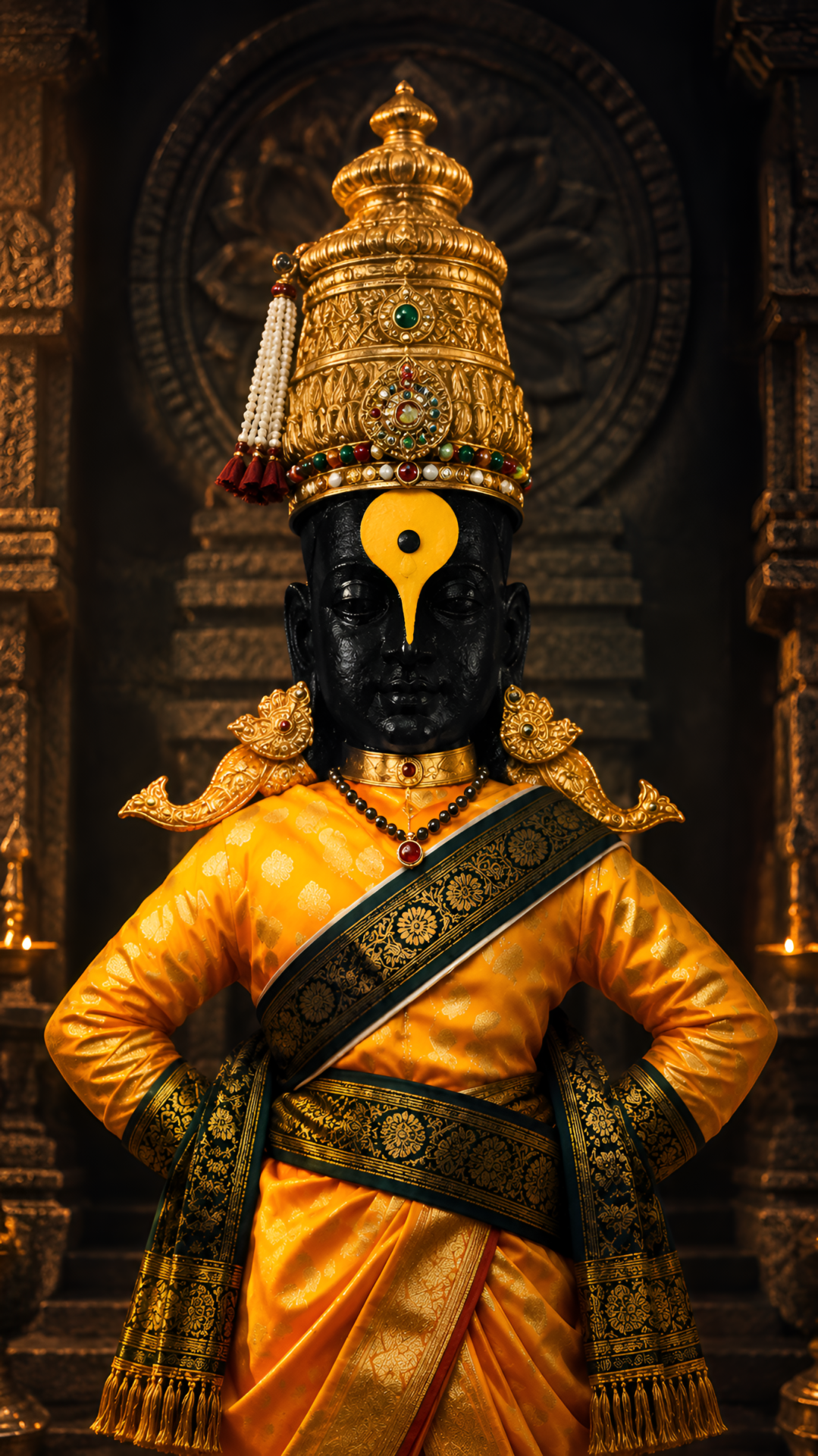 Lord Vitthal Pandurang 4K Wallpaper – Golden Crown Devotional Temple Art - pixora4k.com