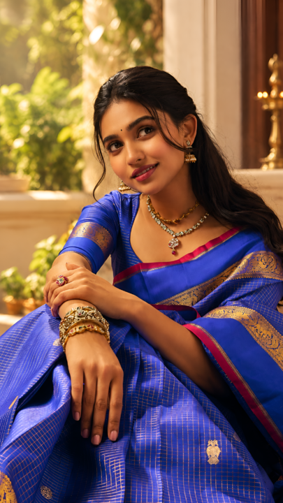 Mamitha Baiju Blue Silk Saree 4K Wallpaper 3840x2160 - Free Download