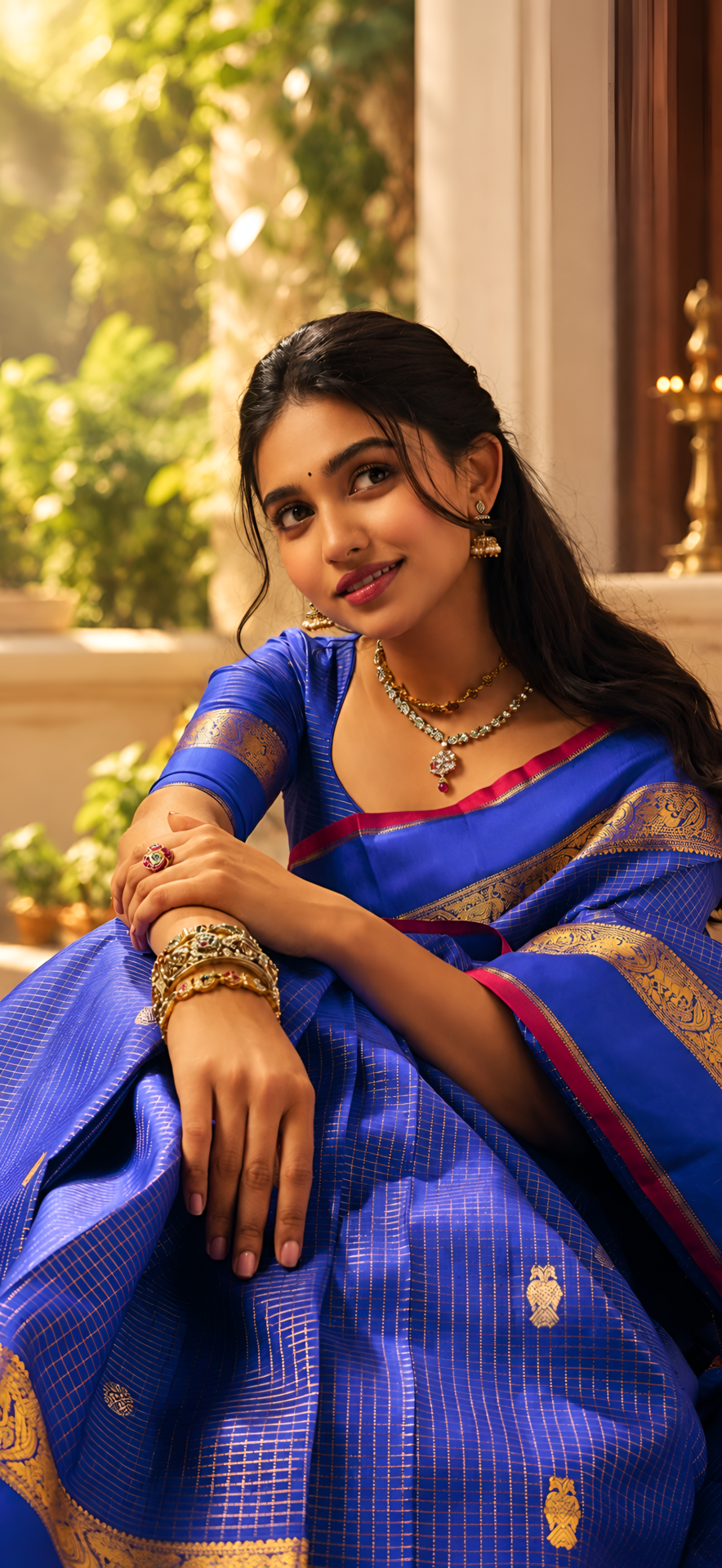 Mamitha Baiju Blue Silk Saree 4K Wallpaper - pixora4k.com