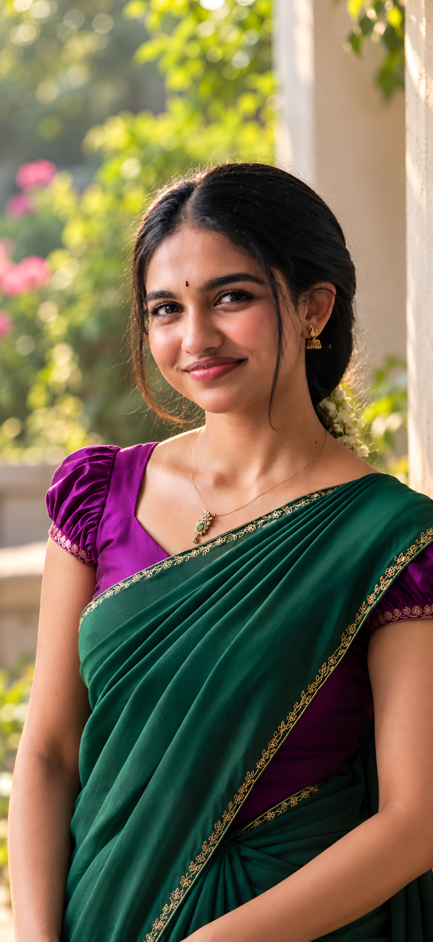 Mamitha Baiju Green Saree 4K Wallpaper - pixora4k.com