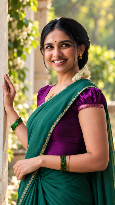 Mamitha Baiju Green Saree Jasmine 4K Wallpaper 3840x2160 - Free Download