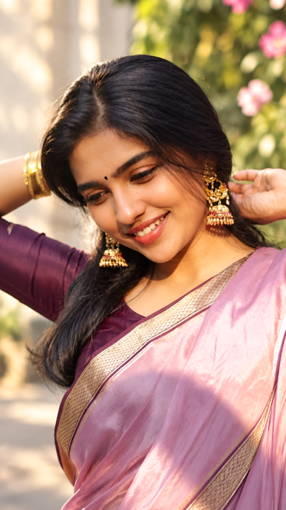 Mamitha Baiju Pink Saree Smiling 4K Wallpaper 3840x2160 - Free Download