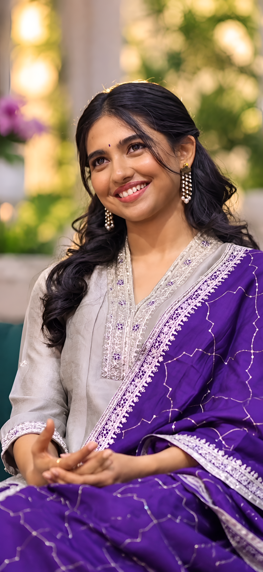 Mamitha Baiju Purple Dupatta 4K Wallpaper - pixora4k.com
