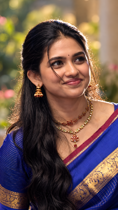 Mamitha Baiju Royal Blue Saree 4K Wallpaper 3840x2160 - Free Download